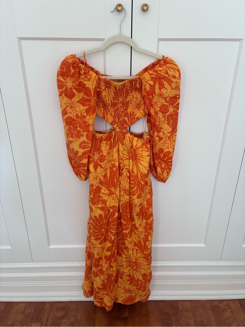 Faithfull the Brand Orange Floral Cutout Maxi Dress